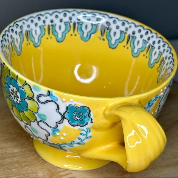 Anthropologie Elka Ayaka Akila Yellow Floral Footed Twist Handle Coffee Cup Mug - Picture 3 of 8